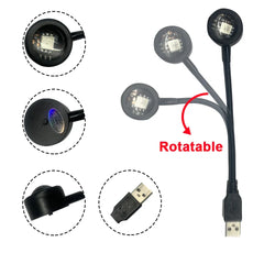 Rotatable USB cable with multiple light bulbs and connectors on a white background