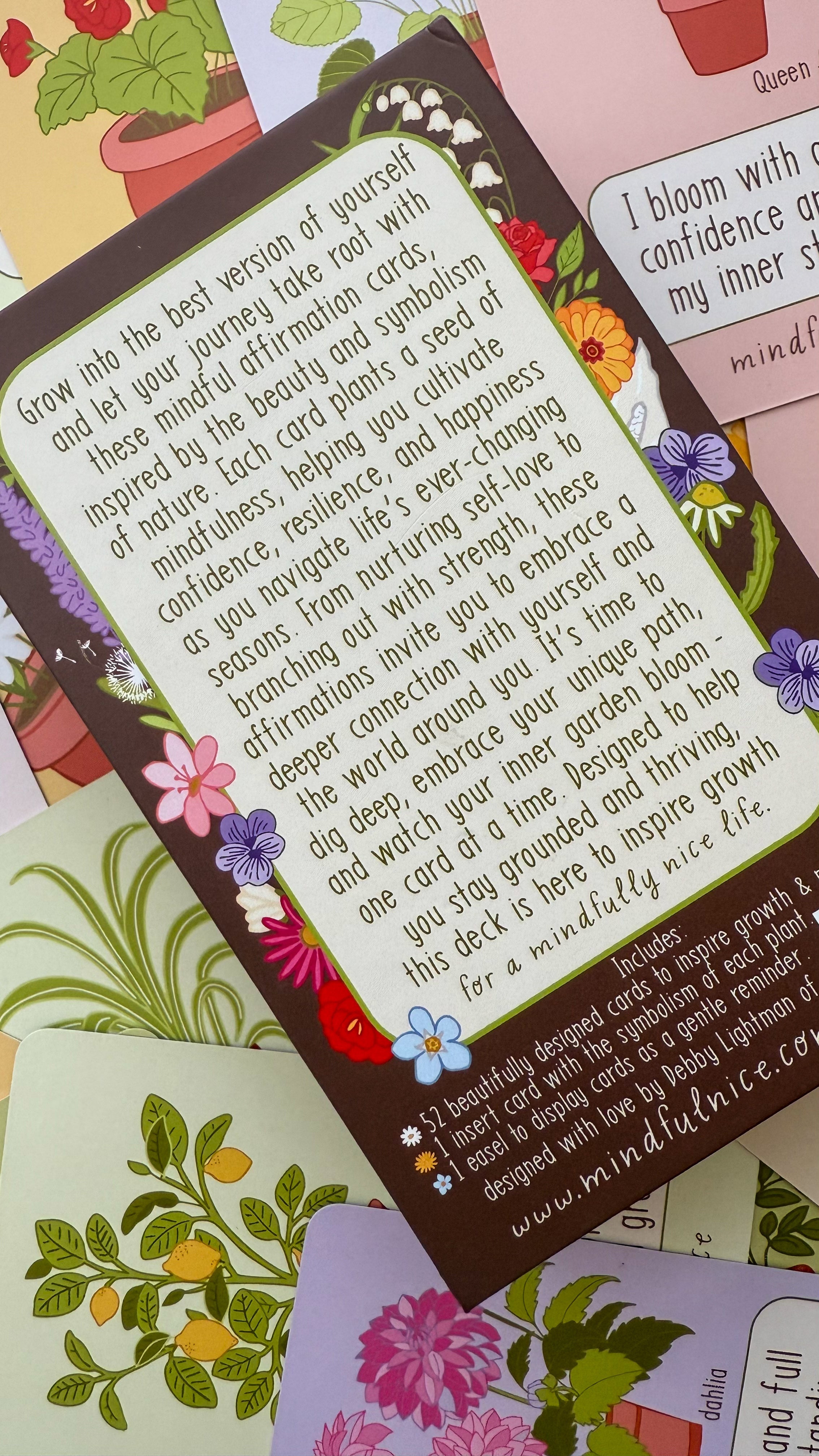 Card with floral design and text on a colorful background