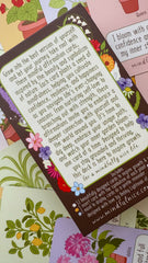 Card with floral design and text on a colorful background